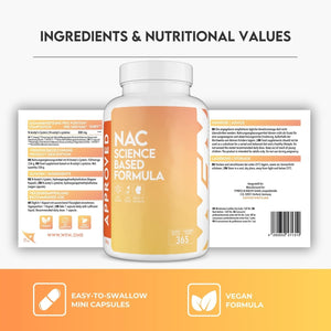 WFN Approved NAC 800 Mg per Capsule - N-Acetyl-L-Cysteine - 365 Capsules Annual Supply - Highly Dosed, Vegan, without Additives - Produced & Laboratory Tested in Germany