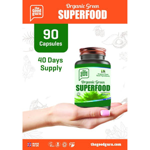 The Good Guru Organic Green Superfood Supplement Capsules - 90 Capsules with 18 Nutritious Ingredients