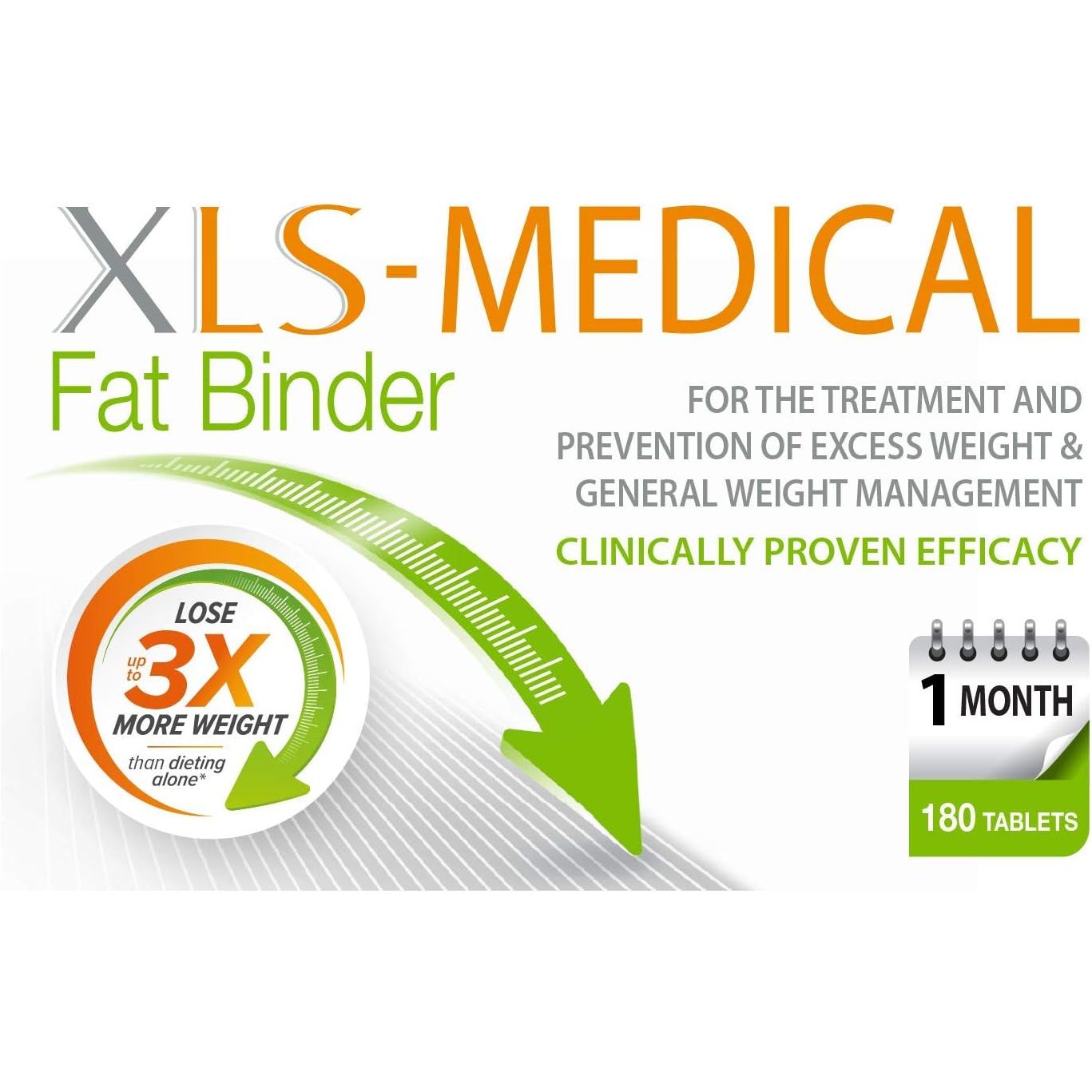 Xls-Medical Fat Binder 180 Tablets - Reduce Calorie Intake from Dietary Fats - up to 3X More Weight Loss - with Litramine as Active Ingredient - 30-Day Treatment