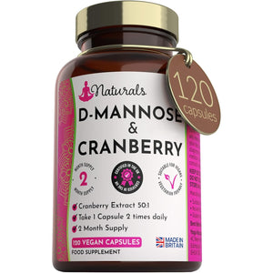 120 D-Mannose and Cranberry Capsules - (2 Months Supply) 1000Mg Extract per Serving - UK Made Vegan Supplement (Not Tablets) - High Strength Natural UTI Support for Women & Men