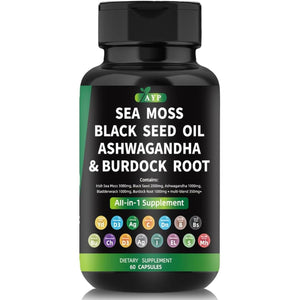 AYP Sea Moss Bladderwrack Black Seed Oil Ashwagandha Burdock Root Capsules Multi Blend Supplement + Multi Vitamin Turmeric Manuka Honey Elderberry Chlorophyll