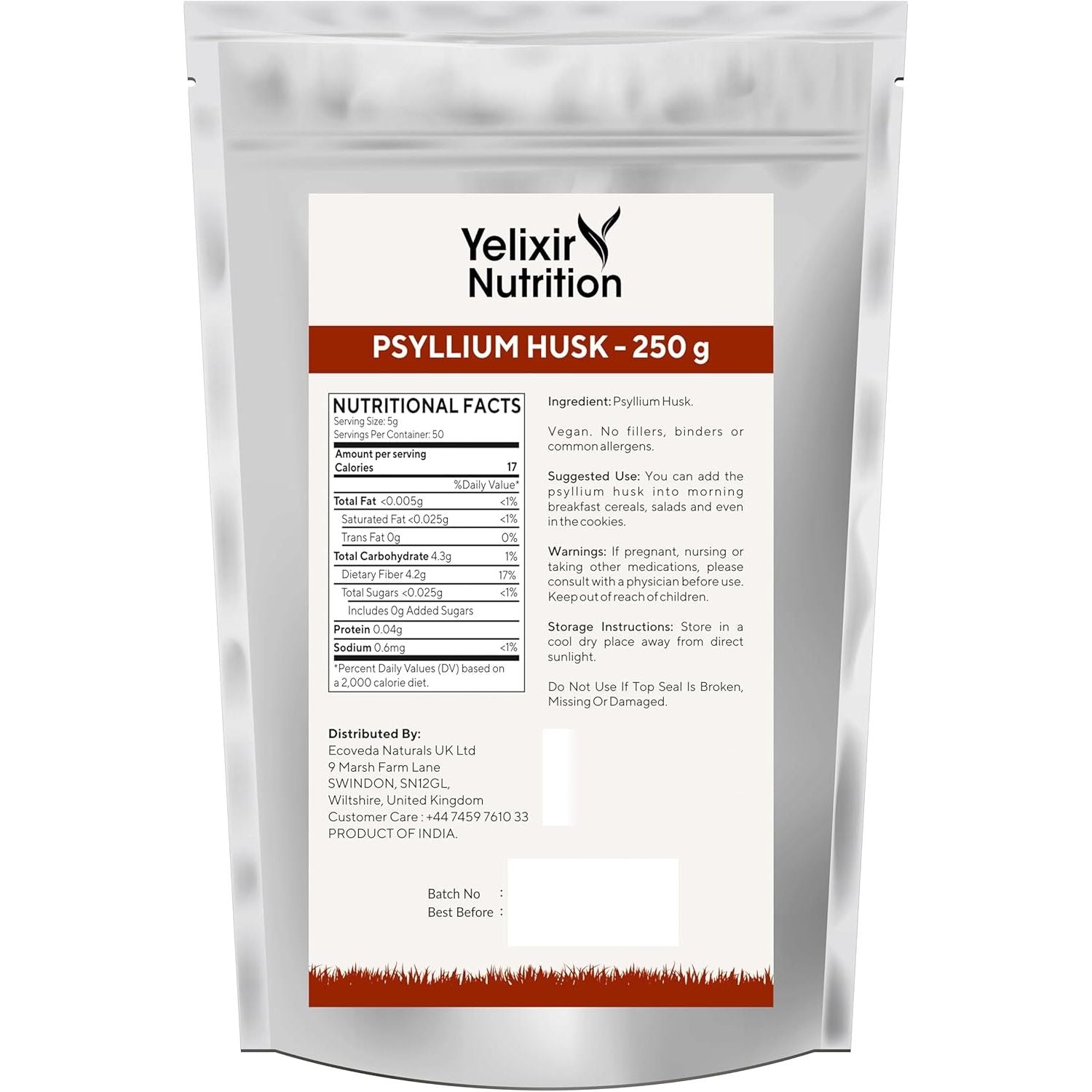 Yelixir Nutrition Psyllium Husk Whole 250 G