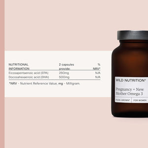 WILD NUTRITION Food-Grown® Pregnancy + New Mother Omega 3 | Omega 3 Pregnancy Vitamins for Women | Prenatal Omega 3 Pregnancy Supplement | Sustainably Sourced Essential Fatty Acids & DHA | 60 Capsules