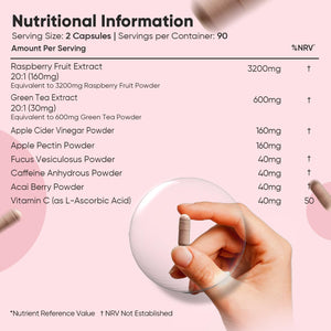 Raspberry Ketone plus 4280Mg - 180 Vegan Capsules - with Apple Cider Vinegar, Vitamin C, Caffeine & Green Tea - 3 Months Supply - Keto & Low Carb Diet-Friendly Raspberry Ketones Supplement