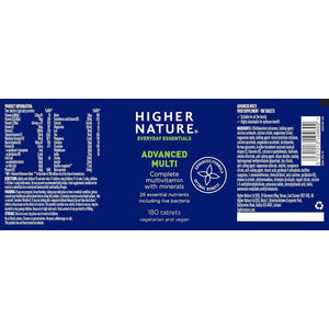 Higher Nature - Advanced Multi - Multi Vitamins Supplements - 26 Essential Vitamins, Minerals & Live Bacteria - 180 Tablets