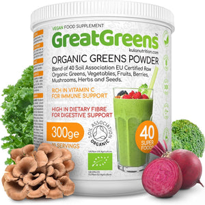 Greatgreens - Organic Greens Powder - Large 300G Blend 40 Raw Superfoods - Greens, Vegetables, Super Fruits, Berries, Sprouts and Mushrooms - High Fibre Vegan Daily Juice Smoothie Drink - 30 Servings