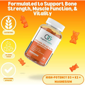 OG Vitamin D3 + K2, Magnesium Glycinate & Omega-3 Gummies | Vegan, Halal, Gluten-Free | Supports Strong Bones, Heart Health, Immune System, Joints & Better Sleep | Orange Flavor, 60 Gummies