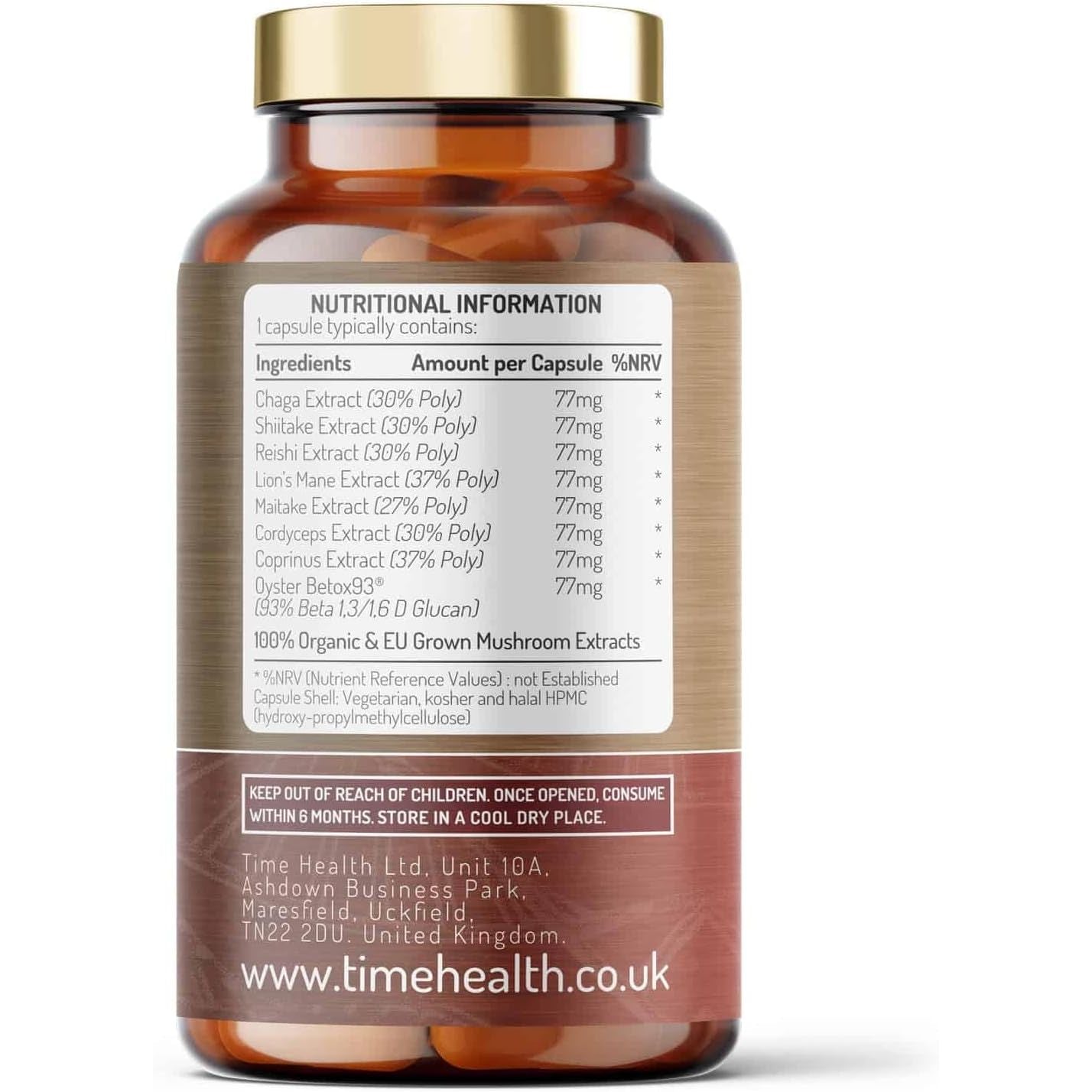 Mushroom Complex 8 | Organic | EU Grown | 616Mg Capsules | Lions Mane, Cordyceps, Chaga, Shiitake, Reishi, Maitake, Coprinus & Oyster Betox93® | 40% Polysaccharides