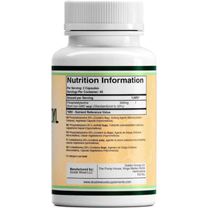 Double Wood Phosphatidylserine Supplement | 90 High Strength Phosphatidylserine Capsules - 300Mg per Serving | Non-Gmo & Gluten Free