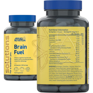Applied Nutrition - Solutions - Brain Fuel - Capsules with Nootropics, Vitamins, & Panax Ginseng - Best Focus Booster - Enhances Mental Performance - (60 Capsules – 30 Servings)
