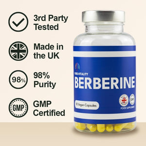 Pure Vitality: Berberine HCL 90 Capsules 500Mg - 98% Purity - UK GMP Certified Manufacturer, Yellow
