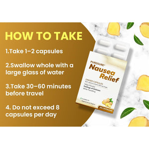 Purosure Nausea Relief Ginger Capsules for Travel Sickness Relief, 250 Mg (20)