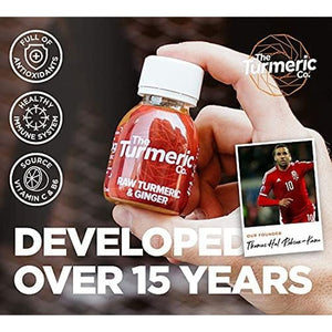 The Turmeric Co Ginger Shots - 28X60Ml Fresh & Raw Pressed Ingredients Turmeric and Ginger Immune System Booster Shots, Natural Energy Drink, No Added Sugars, Created by a Premier League Footballer