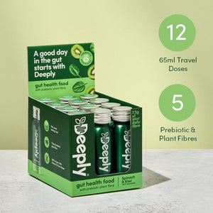Deeply Foods Daily Prebiotic Fibre – Powerful Proven Prebiotics for Gut Health, Supports Digestion, Reduces Bloating, Vitamin D3 & B9 for Immune (12 Pack, Spinach and Kiwi)