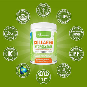 Premium Collagen Powder 500G Unflavoured High Grade Hydrolysed Collagen Joints, Bones, Gut, Wrinkles, Hair, Skin, Nails, Pain, Injury, Sleep, Fitness, Fasting Friendly, Keto, Halal & Kosher Certified