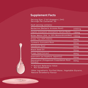 Berberine Liquid Drops 3000Mg, Blood Sugar Support, Glucose Balance & Metabolic Health, High Strength Berberine Supplement, 60Ml, Strawberry Flavour