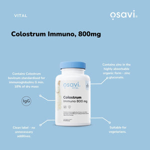 Osavi Colostrum Immuno 800Mg – 120 Capsules | Bovine Colostrum with 18% Immunoglobulins G and Highly Absorbable Zinc Gluconate