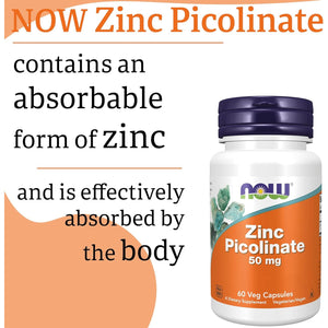 Now Foods, Zinc Picolinate, 50Mg, High Dose, 1 Capsule Every 2 Days, 60 Vegan Capsules, Lab-Tested, Gluten Free, SOYA Free, Non-Gmo, Vegetarian