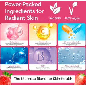 Ayaani Glutathione Glow+ 1200Mg - Effervescent Beauty Tablets with Vitamin C, Hyaluronic Acid & Alpha Lipoic Acid - Skin Brightening & Antioxidant Support - Strawberry Flavour - 20 Tablets