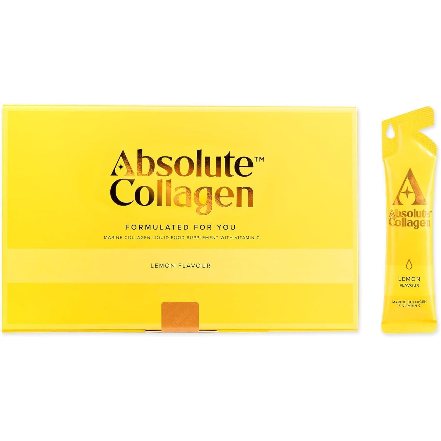 Absolute Collagen Marine Liquid Collagen Supplement for Women | New Lemon Flavour, Supports Hair, Nail & Skin Health, 8000Mg of Hydrolysed Collagen per Sachet, Vitamin C | 14 Sachets