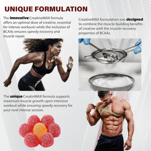 Wellboost Creatine MAX Gummies - 5000Mg Creatine Monohydrate & 600Mg Bcaas per Serving - Vegan, Sugar-Free Chewable Gummies with Strawberry & Banana Flavour - 90 Gummies (1 Month Supply)