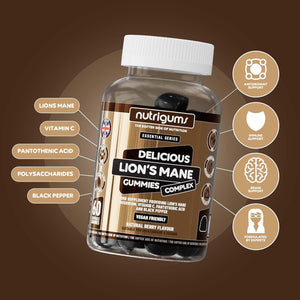 Lion'S Mane Mushroom 2500Mg High Strength Complex Gummy | Berry Flavour | 60 Vegan Gummies | Polysaccharides with VIT C, VIT B5 and Black Pepper | for Cognition & Mood by NUTRIGUMS®