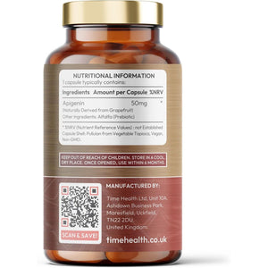 Apigenin - 50Mg X 120 Capsules - 98%+ Purity - Optimal Dose for Sleep & Relaxation Support - NAD+ Booster - Grapefruit Source - UK Made - GMP Standards - Zero Additives (120 Count (Pack of 1))