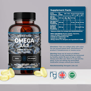 Omega 3 6 9 - Premium Nutritional Supplement - 90 Triple Omega Softgels - Made in the UK