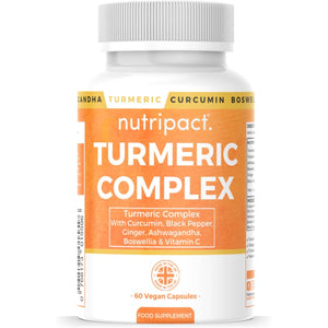 Nutripact Turmeric Extract Complex 10,000Mg with Curcumin, Black Pepper, Ginger, Ashwagandha, Boswellia & Vitamin C High Strength Tumeric Supplement (Not Tablets) 95% Curcuminoids - 60 Vegan Capsules