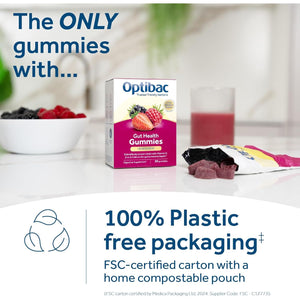 Optibac Probiotics Gut Health Gummies - Vegan Digestive Probiotic Supplement with Vitamin D, Zinc & Calcium for Immune Support & Gut Health - 5 Billion Bacterial Cultures - 30 Gummies