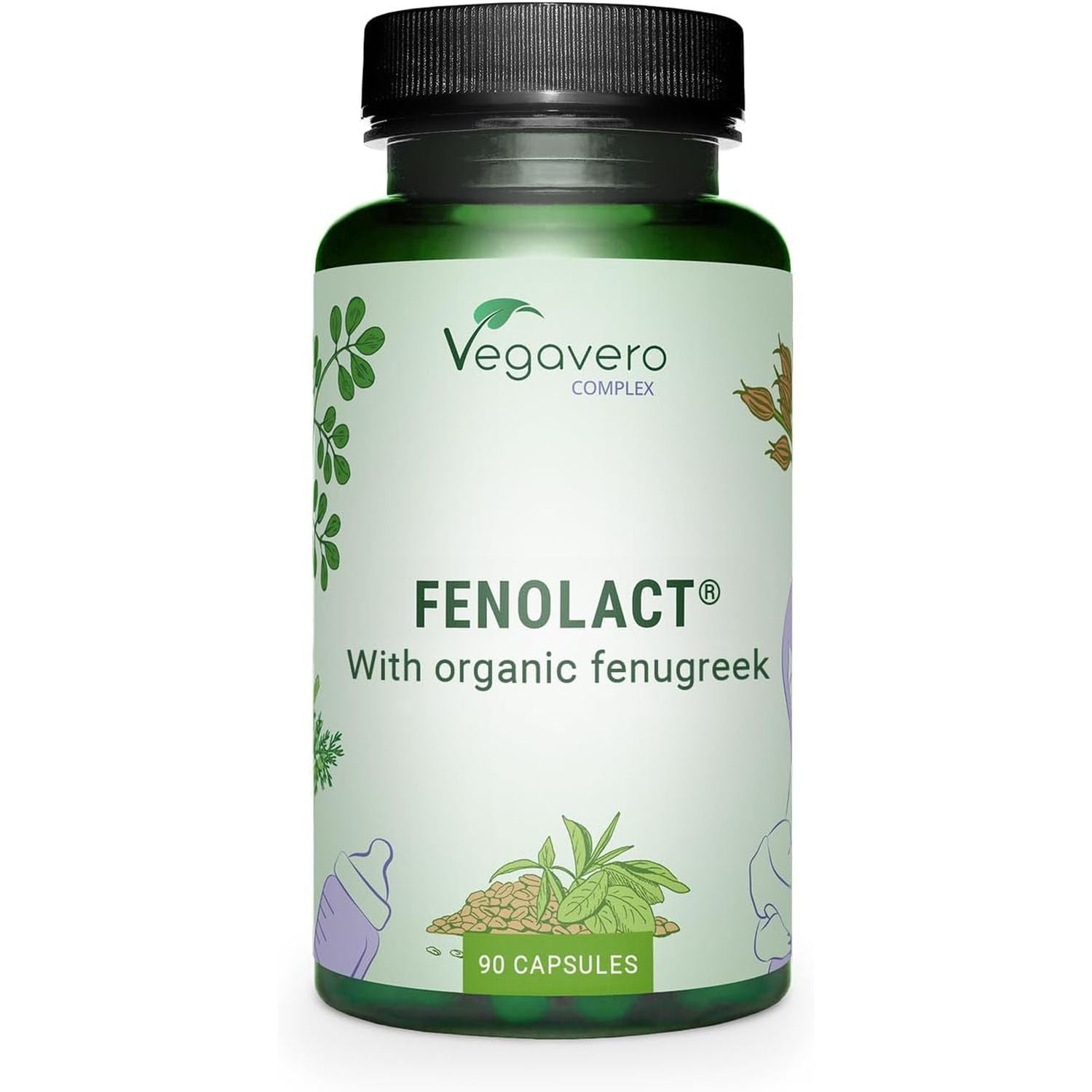 Vegavero Lactation Supplement | Breastfeeding Vitamins | Organic Fenugreek, Iron, Folic Acid and Vitamin D | NO Additives | 90 Capsules | Vegan