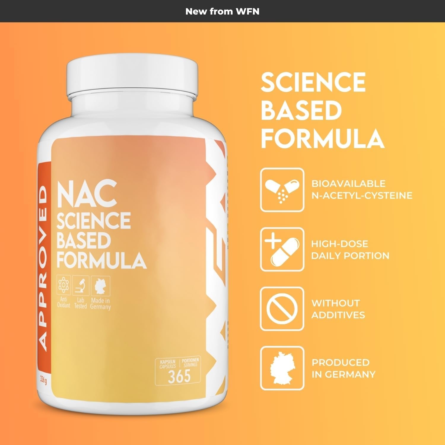 WFN Approved NAC 800 Mg per Capsule - N-Acetyl-L-Cysteine - 365 Capsules Annual Supply - Highly Dosed, Vegan, without Additives - Produced & Laboratory Tested in Germany