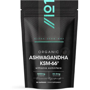 Organic Ashwagandha KSM-66® with Bioperine 1650Mg – 90 Vegan Capsules – 5% Withanolides – Most Bioavailable Full-Spectrum Root Extract – Resealable and Recyclable Pouch by Alpha01