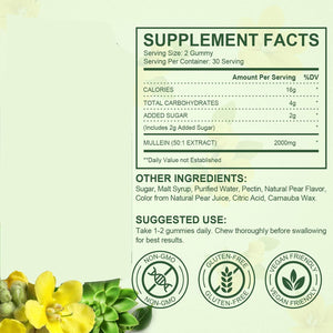 Mullein Gummies 2000Mg- Mullein Leaf Extract for Lungs, Lung and Respiratory System Support, Vegan