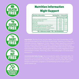 Chewy Vites Adult Night Support, 60 Non-Melatonin Gummies with 5-HTP, Magnesium, Theanine, Chamomile, Lavender, Herbal Night Time Gummies, 1 Months Supply, Berries Flavour