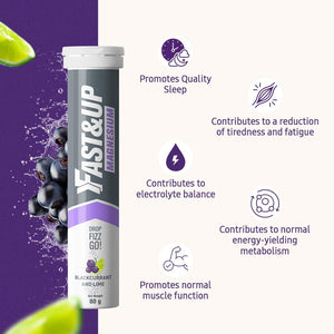 Fast&Up Magnesium - 300Mg Magnesium & 10Mg Zinc - 20 Tablets - Refreshing Blackcurrant & Lime Flavour