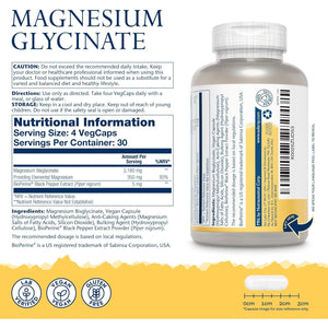 Solaray - Magnesium Glycinate 3180Mg - 120 Vegan Capsules - High Strength Mag Bisglycinate Supplement - with Added Bioperine Black Pepper for Gentle Digestion - Lab Verified