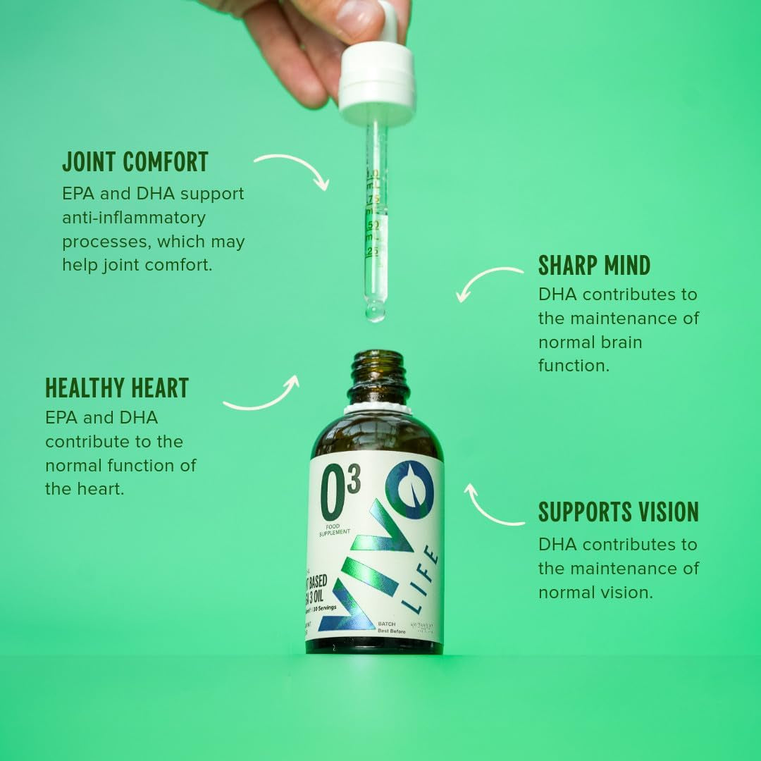 Vivo Life Vegan Omega 3 Liquid Drops from Algae, 60Ml, 30 Servings, Natural Health Supplement (60 Ml (Pack of 1), Lemon)