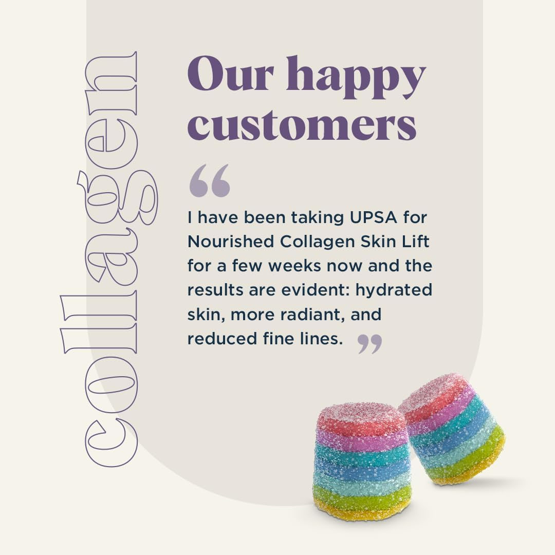 UPSA X Nourished 7-In-1 Skin Lift Collagen Gummies for Women - Vegetarian Collagen, Ovoderm® Complex, Vitamin C, Multivitamins - Collagen Supplements Skin Firmness and Smoothness - 30 Gummies