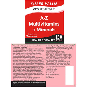 Vitamin Store A-Z Multivitamins & Minerals Food Supplement, 150 Tablets per Tub, Pack of 2 Tubs, 10 Months Supply