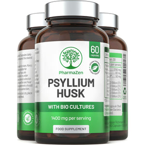 Psyllium Husks Capsules with Probiotics - High Fibre Supplement 1400Mg - Soluble Fiber Tablets High Strength - 60 Capsules - Pure Psyllium Husk & 6B Acidophilus Probiotic Complex for Digestive Support