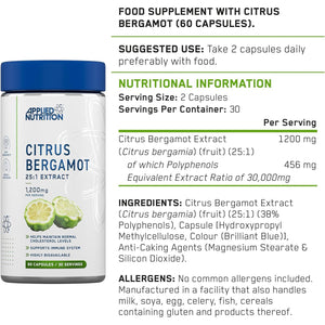 Applied Nutrition – Citrus Bergamot 25:1 Extract – High Strength 1200Mg – Best Cholesterol Support – Best Immune System Booster – Highly Bioavailable – (60 Capsules – 30 Servings)