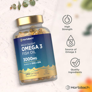 Omega 3 Capsules High Strength Fish Oil | 3000Mg | 240 Count | Wild-Caught Fatty Acid Supplement Providing 432Mg of EPA and 288Mg of DHA | by Horbaach