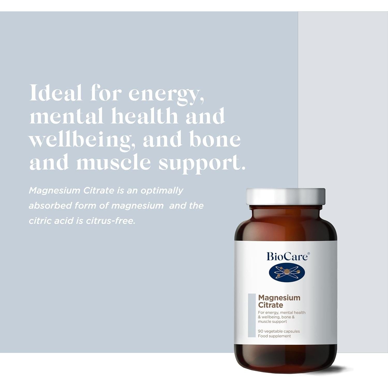 Biocare Magnesium Citrate | for Energy, Mental Health & Wellbeing, Bone & Muscle Support - 90 Capsules