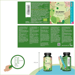 Vegavero Organic Bilberry 12,000 Mg & Pine Bark | from High Strength Extracts | Premium Quality from Finland | NO Additives | 90 Capsules | Vegan