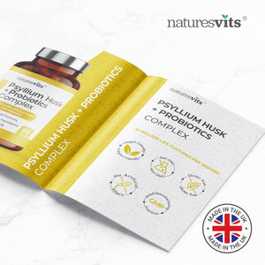 4000Mg Fibre Supplement Psyllium Husk Capsules with Probiotics - 20 Billion CFU with 5 Strains - Soluble Fibre with Added 100Mg Inulin - Gut Health Supplements for Adults - High Fiber Supplement