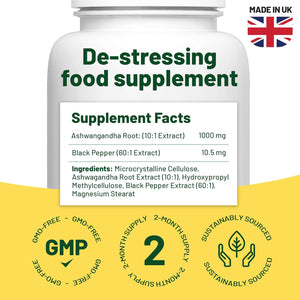 Ashwagandha High Strength 1000Mg, Cortisol Reducing Supplement, Organic Ashwagandha Capsules with Black Pepper to Reduce Stress Hormones and Fatigue