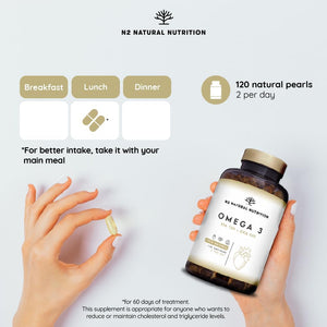 Omega 3 2000Mg 700Mg EPA + 500Mg DHA with Vitamin E, Supports Normal Heart, Brain & Vision Function. Heavy Metal Free. 120 Softgel N2 Natural Nutrition