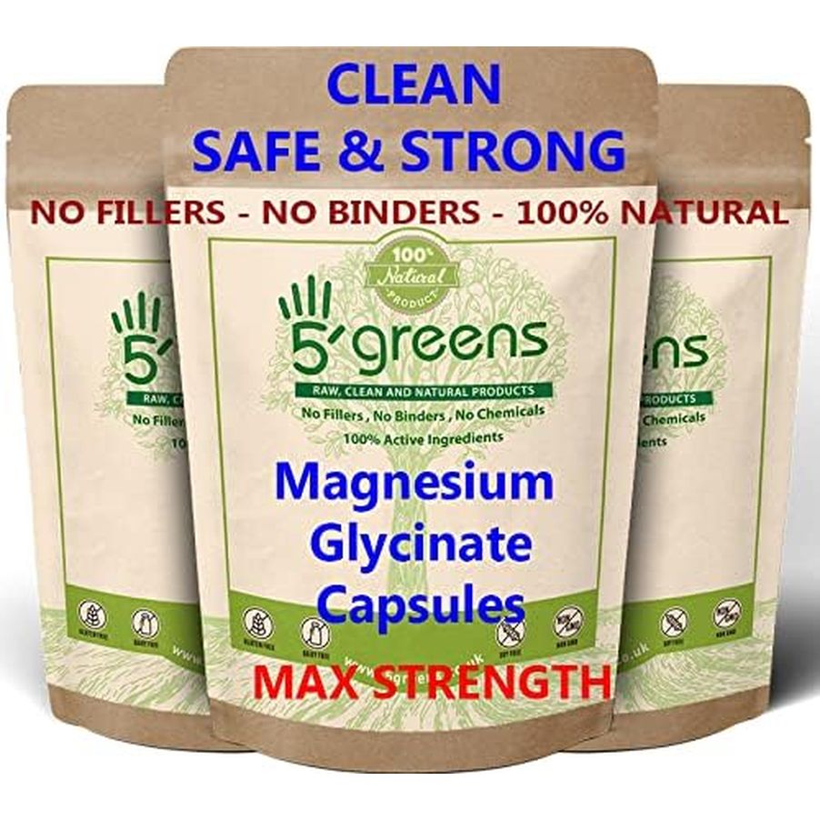 Magnesium Glycinate Capsules | 650Mg Glycinate Capsules | 120 Vegan Caps Vegan Caps | Made in UK by 5Greens