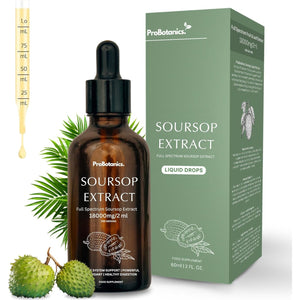 Organic Soursop Drops for Cell Support & Regeneration | High Strength 600Mg per Serving (30:1 Extract Equiv. to 18000Mg) | Potent Antioxidant & Immune Support - One Month Supply - 60Ml